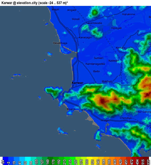 Zoom OUT 2x Karwar, India elevation map