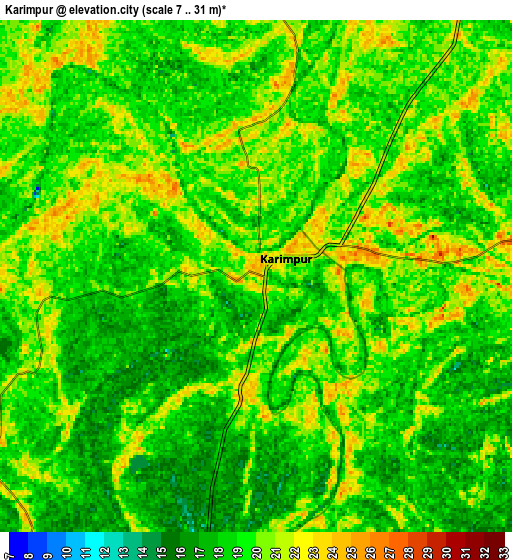 Zoom OUT 2x Karīmpur, India elevation map