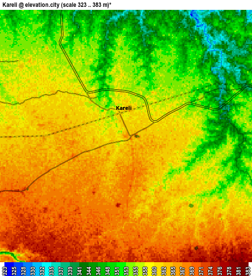 Zoom OUT 2x Kareli, India elevation map