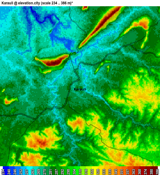 Zoom OUT 2x Karauli, India elevation map