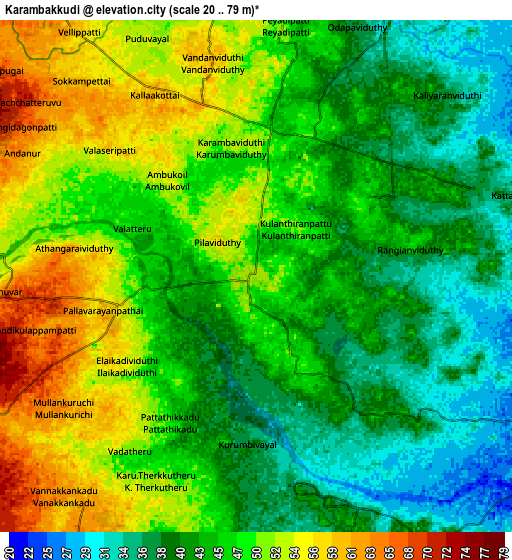 Zoom OUT 2x Karambakkudi, India elevation map