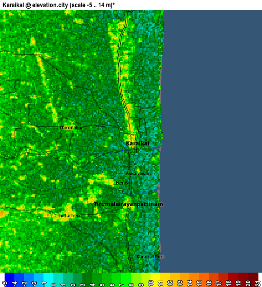 Zoom OUT 2x Kāraikāl, India elevation map