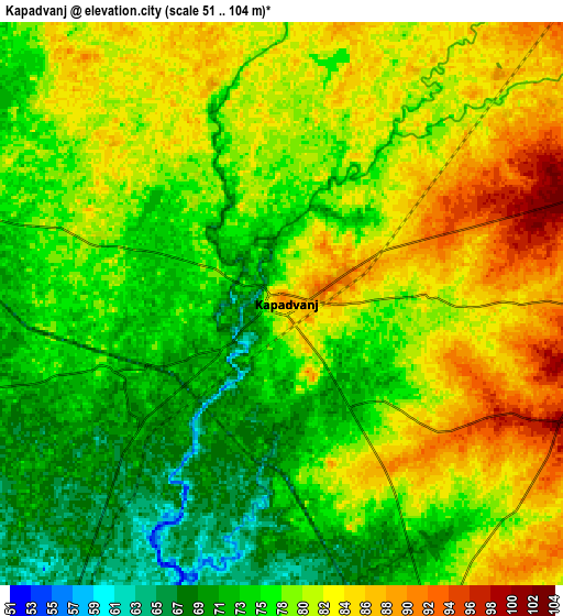 Zoom OUT 2x Kapadvanj, India elevation map