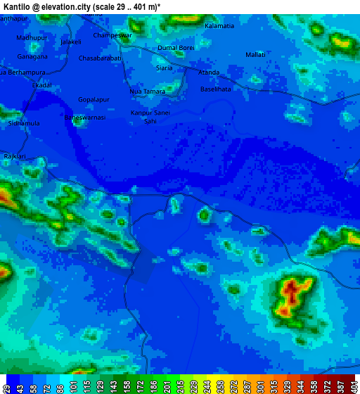 Zoom OUT 2x Kantilo, India elevation map