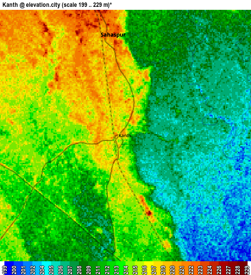 Zoom OUT 2x Kānth, India elevation map