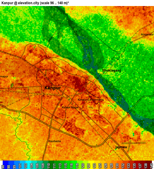 Zoom OUT 2x Kanpur, India elevation map