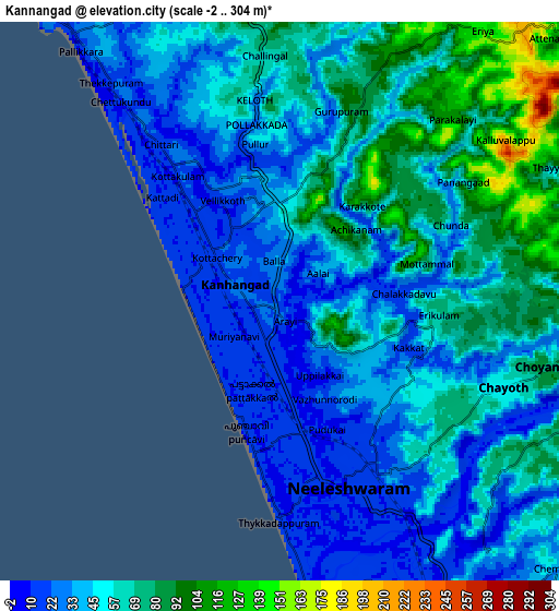 Zoom OUT 2x Kānnangād, India elevation map