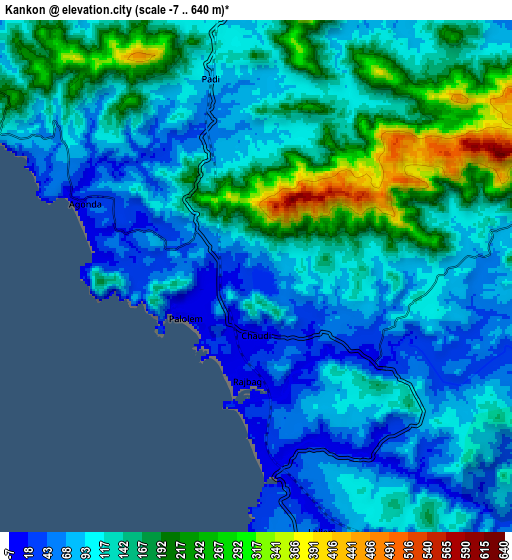 Zoom OUT 2x Kānkon, India elevation map