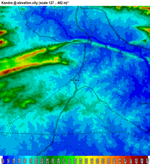 Zoom OUT 2x Kāndra, India elevation map