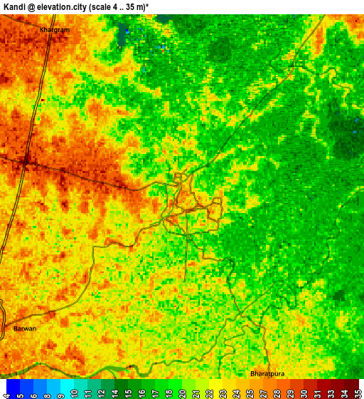 Zoom OUT 2x Kāndi, India elevation map