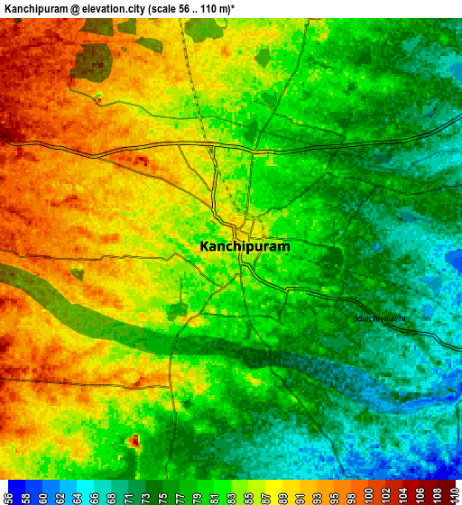 Zoom OUT 2x Kanchipuram, India elevation map