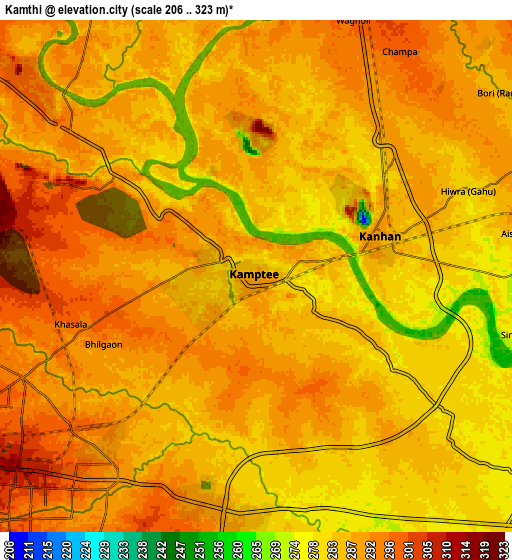 Zoom OUT 2x Kāmthi, India elevation map