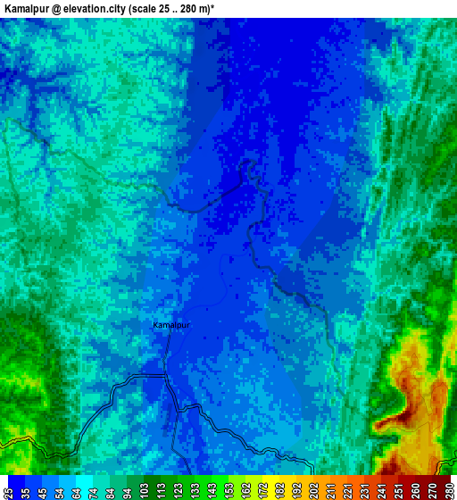 Zoom OUT 2x Kamalpur, India elevation map