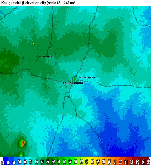 Zoom OUT 2x Kalugumalai, India elevation map