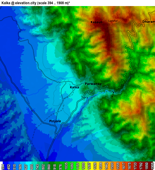 Zoom OUT 2x Kālka, India elevation map