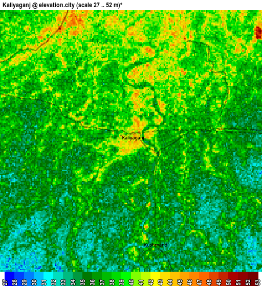 Zoom OUT 2x Kāliyāganj, India elevation map