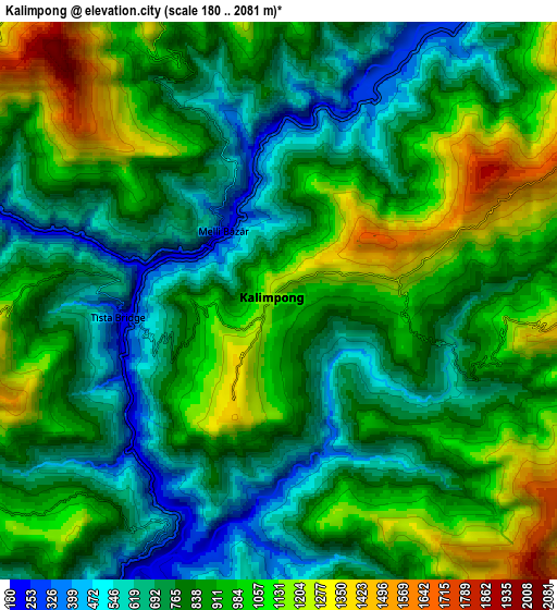 Zoom OUT 2x Kālimpong, India elevation map