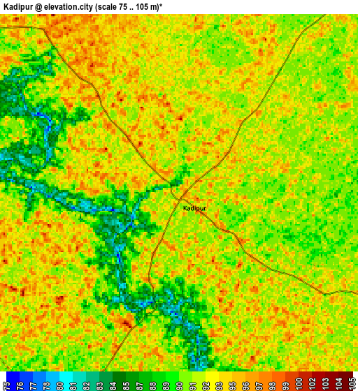 Zoom OUT 2x Kādīpur, India elevation map