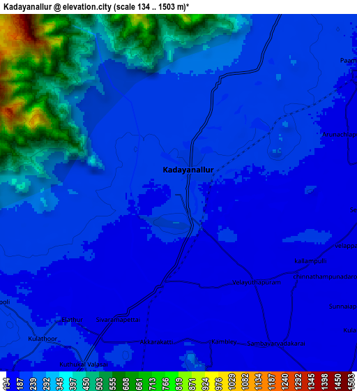 Zoom OUT 2x Kadayanallur, India elevation map