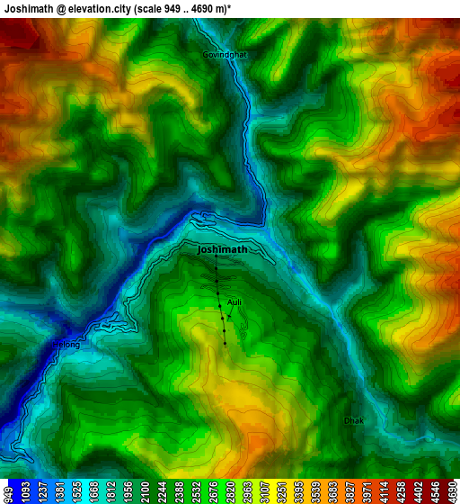 Zoom OUT 2x Joshīmath, India elevation map