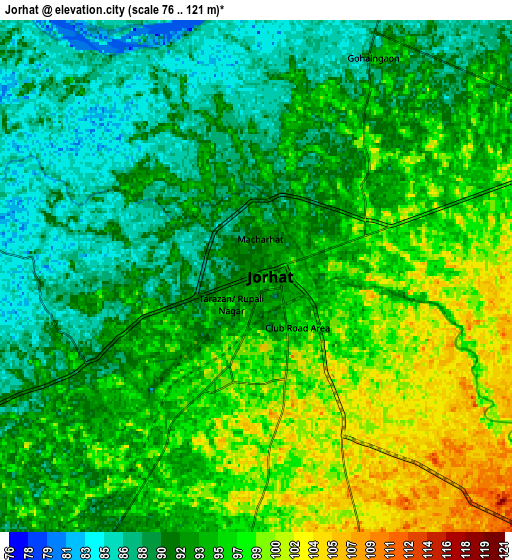 Zoom OUT 2x Jorhāt, India elevation map