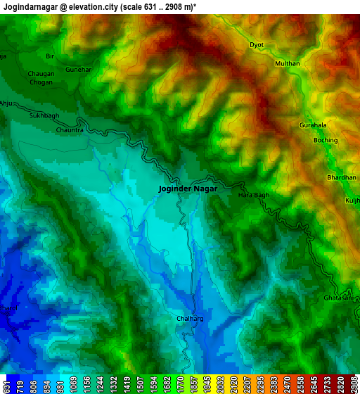 Zoom OUT 2x Jogindarnagar, India elevation map