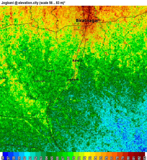 Zoom OUT 2x Jogbani, India elevation map
