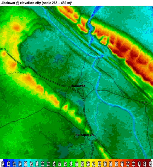 Zoom OUT 2x Jhālāwār, India elevation map