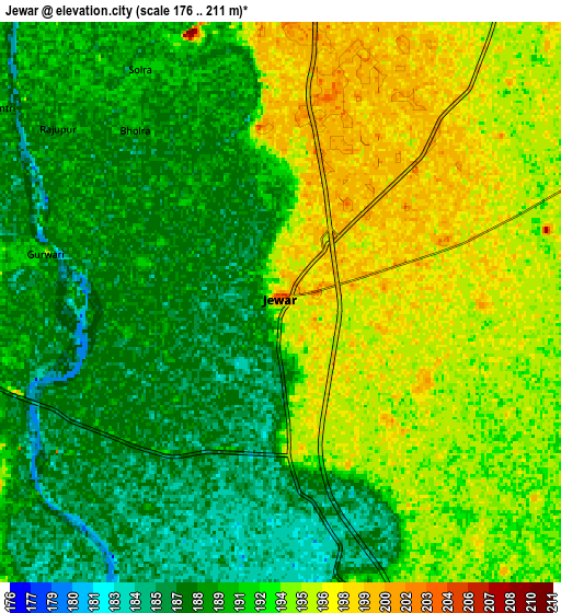 Zoom OUT 2x Jewar, India elevation map