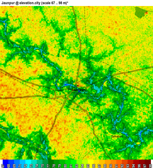 Zoom OUT 2x Jaunpur, India elevation map