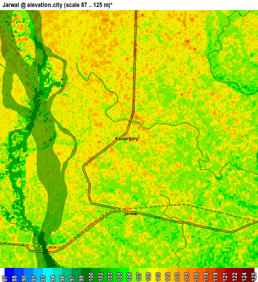 Zoom OUT 2x Jarwal, India elevation map