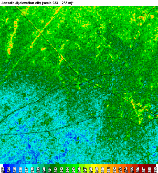 Zoom OUT 2x Jānsath, India elevation map