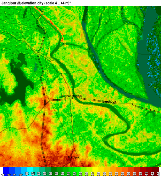 Zoom OUT 2x Jangipur, India elevation map