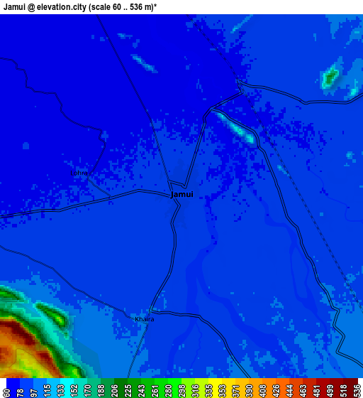 Zoom OUT 2x Jamūī, India elevation map