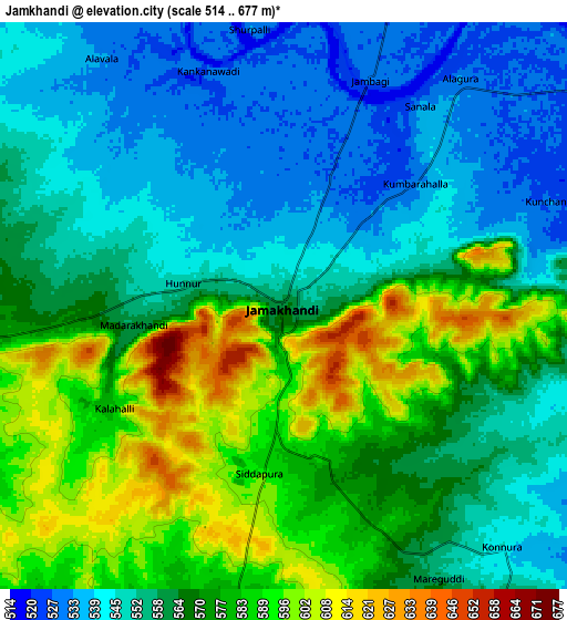 Zoom OUT 2x Jamkhandi, India elevation map
