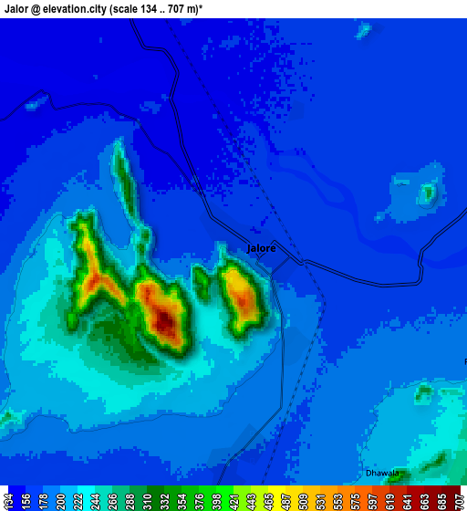 Zoom OUT 2x Jalor, India elevation map