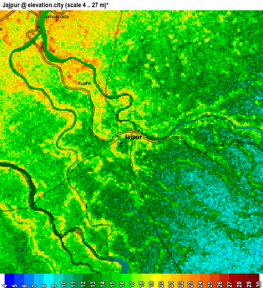 Zoom OUT 2x Jājpur, India elevation map