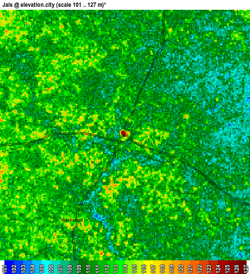Zoom OUT 2x Jais, India elevation map