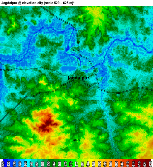 Zoom OUT 2x Jagdalpur, India elevation map