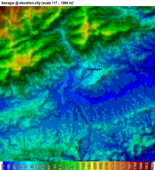 Zoom OUT 2x Itānagar, India elevation map