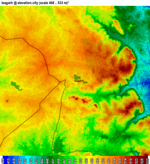 Zoom OUT 2x Isāgarh, India elevation map