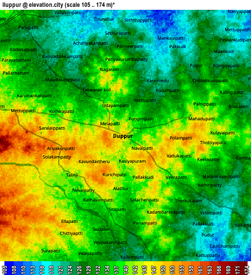 Zoom OUT 2x Iluppūr, India elevation map