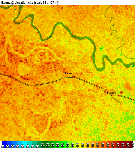 Zoom OUT 2x Ikauna, India elevation map