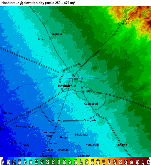 Zoom OUT 2x Hoshiārpur, India elevation map