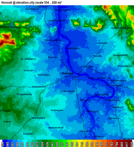 Zoom OUT 2x Honnāli, India elevation map