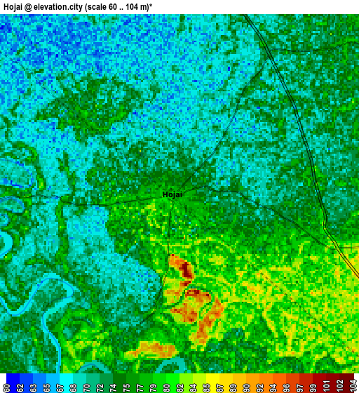 Zoom OUT 2x Hojāi, India elevation map