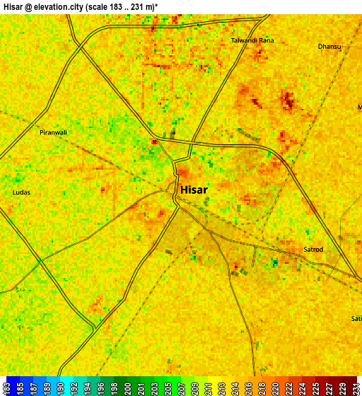 Zoom OUT 2x Hisar, India elevation map