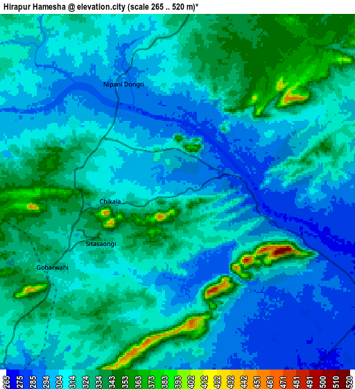 Zoom OUT 2x Hīrāpur Hamesha, India elevation map