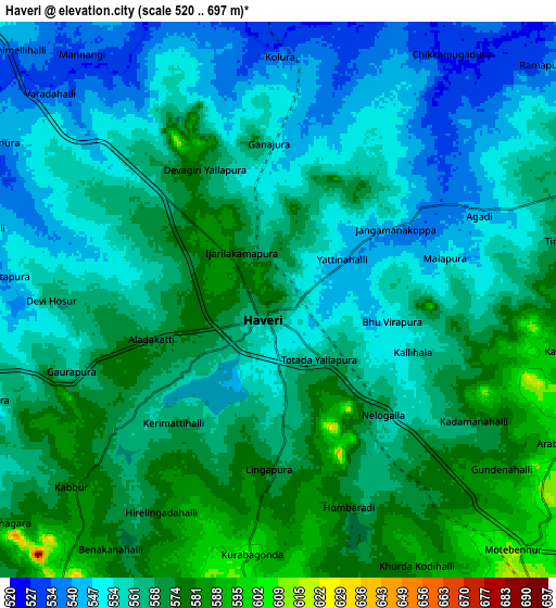 Zoom OUT 2x Hāveri, India elevation map