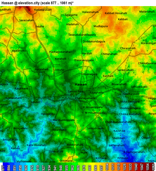 Zoom OUT 2x Hassan, India elevation map